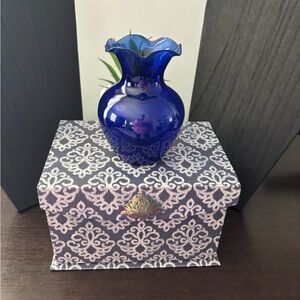 Cobalt Blue ruffle Glass bud Vase